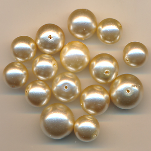 Wachsperlen perlmutt, Inhalt 15 Stück, Größe 16 - 12 mm, Glas, groß, Mix