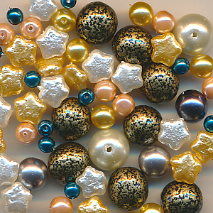 Wachsperlen Mix gold silber bunt, 40 Stück, Größe 10 - 4 mm, Glas