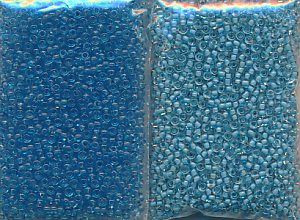 Rocailles Ton in Ton, blau transparent, Inhalt 16 g, Größe 10/0