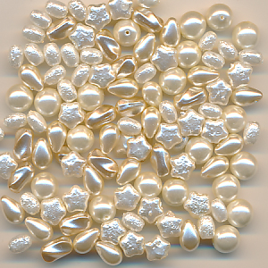 Wachsperlen Mix light perlmutt, Inhalt 60 Stück, Größe 6 - 9 mm, Glas, böhmisch