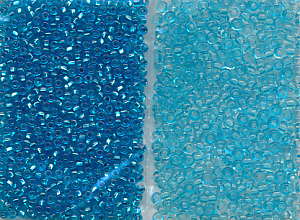 Rocailles Ton in Ton, blau Silberblatt, Inhalt 16 g, Größe 8/0 - 10/0