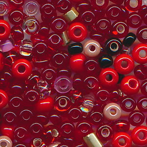 Rocailles Mix rot rubin, Inhalt 16 g, Größe 9/0 - 7/0