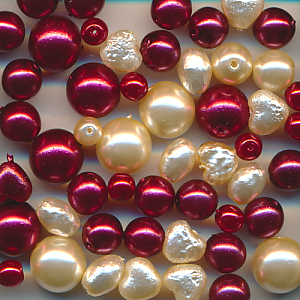 Wachsperlen Mix perlmutt rot, Inhalt 50 Stück, Größe 4 - 8 mm, böhmisch, Glas