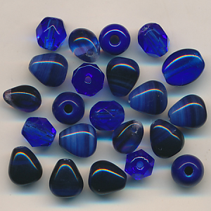 Glasperlen blau, Inhalt 21 Stück, Größe 16 - 8 mm