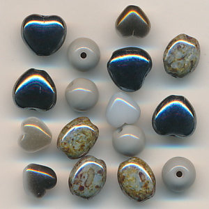 Glasperlen grau Mix, Inhalt 16 Stück, Größe 8 - 6 mm